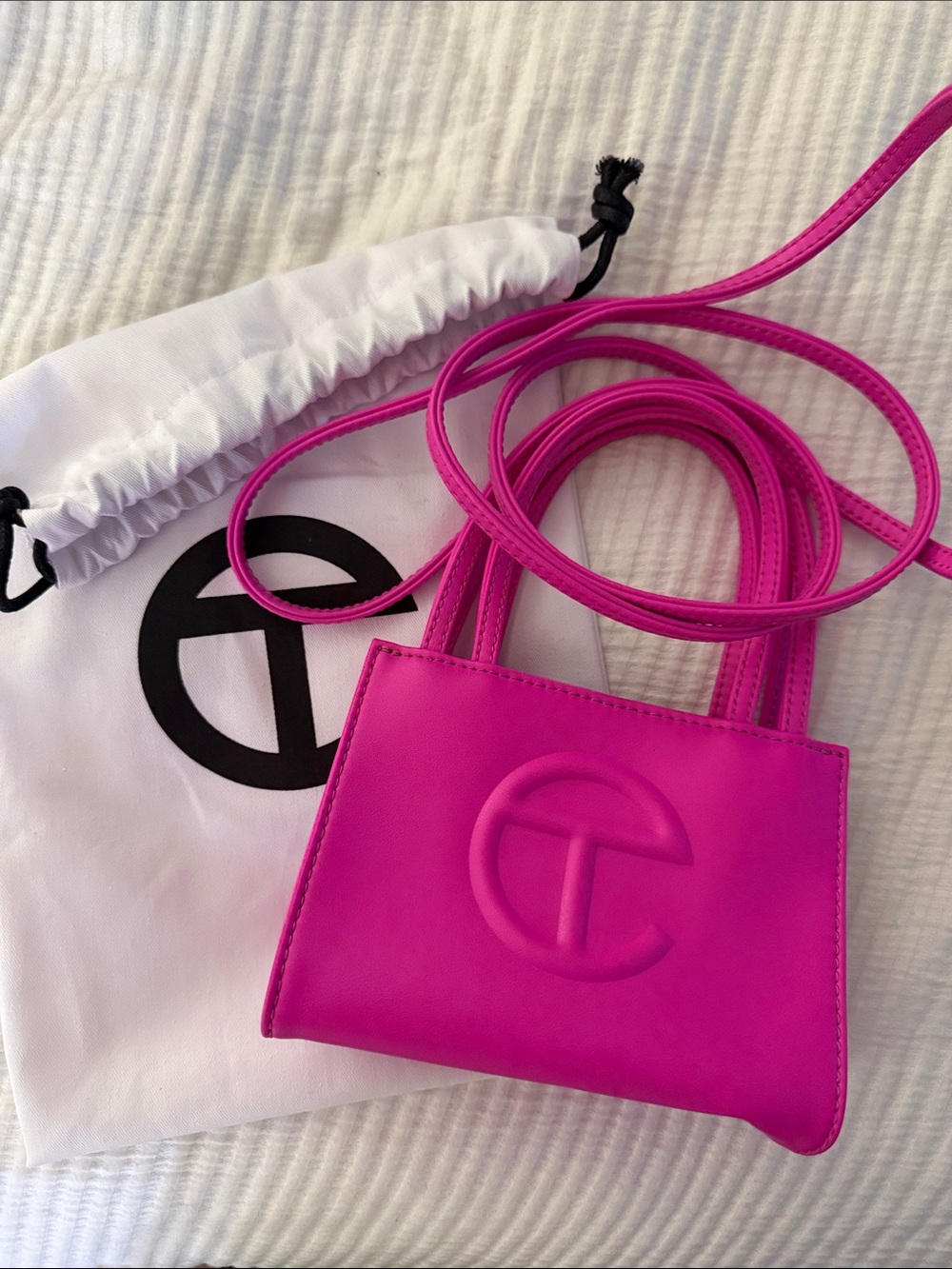 Telfar Neon Pink Mini Shopping Bag with Long Strap